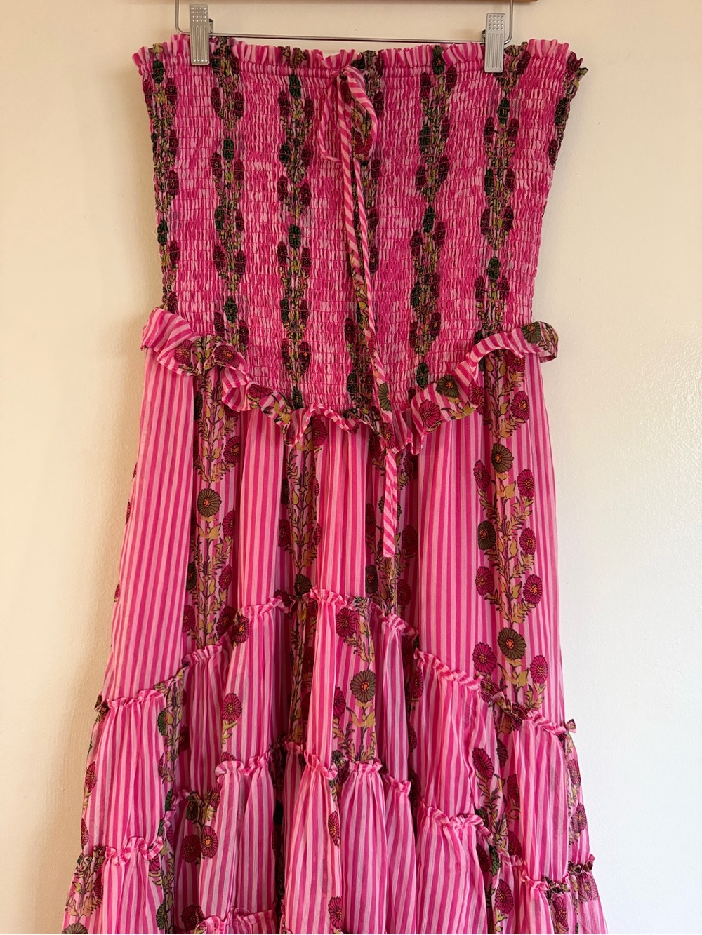 Free People Hot Pink Tiered Smocked Midi Dress - Picture 2 of 8